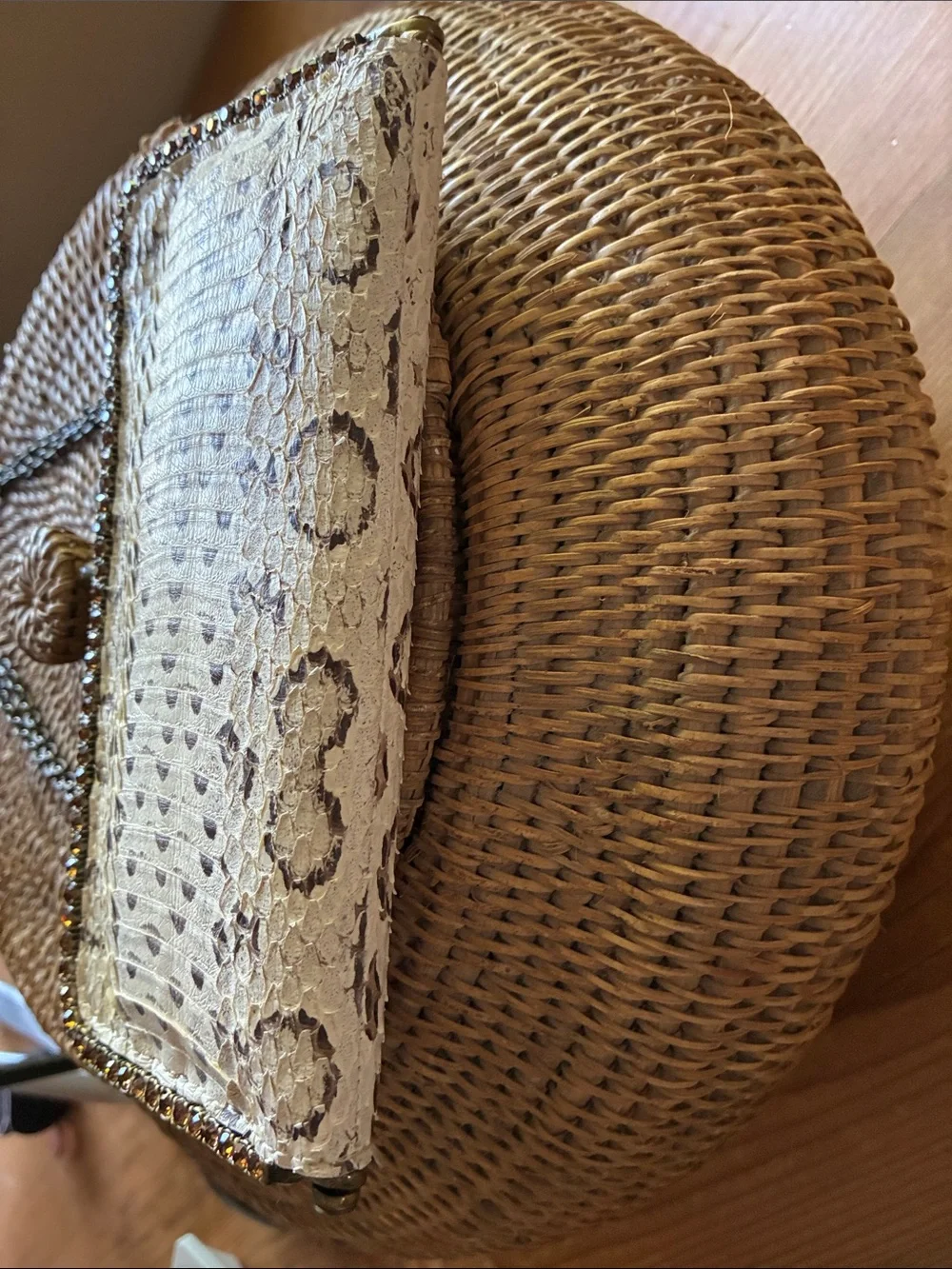 Clara Kasavina Snakeskin Amber Crystal Kiss Lock Evening Clutch Bag